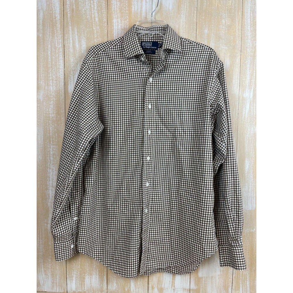 Polo Ralph Lauren Men's 15 1/2 M Regent Classic Fit Shirt Brown Gingham Check